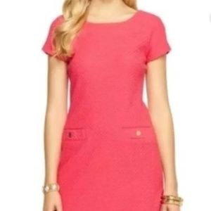 Lilly Pulitzer Coco Island Coral Pink Textured Knit Stretch Mini Dress Sz L